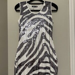 Elegant Silver and White Sequin Mini Dress